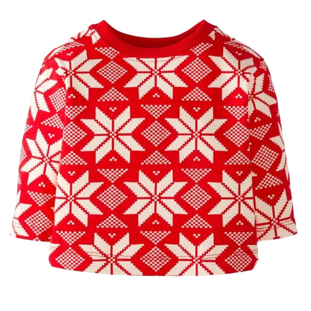 Hanna Andersson NWT Red Long Sleeve Print Tee White Snowflakes. Size 3-6 Months